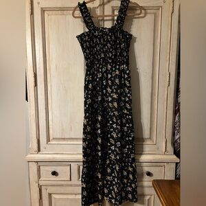 Long Black Floral Sundress with White and Yellow Details. Size M. New never worn